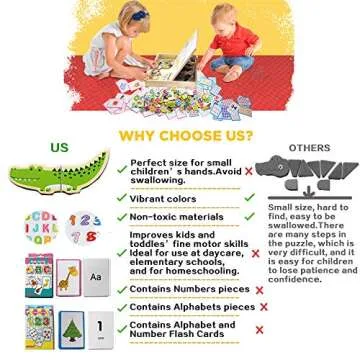 ODDODDY Educational Wooden Toys Magnetic Puzzles Art Easel Drawing Board Letters and Numbers Animals Puzzles Magnets Preschool Homeschool Supplies Learning Games Gifts for Kids Toddlers Boy Girl