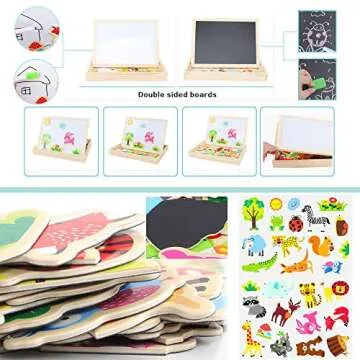 ODDODDY Educational Wooden Toys Magnetic Puzzles Art Easel Drawing Board Letters and Numbers Animals Puzzles Magnets Preschool Homeschool Supplies Learning Games Gifts for Kids Toddlers Boy Girl