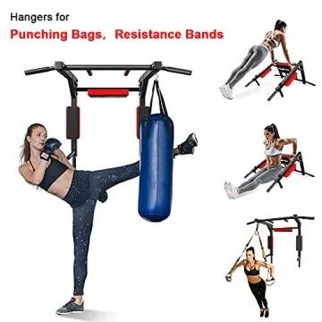 syzythoy Multifunctional Wall Mounted Pull Up Bar Chin Up bar,Dip Station for Home Gym,Indoor Workout,Support to 440Lbs