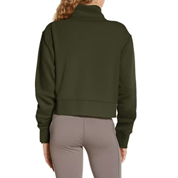 Cyanstyle Women's Army Green Half Zip Crop Sweatshirt