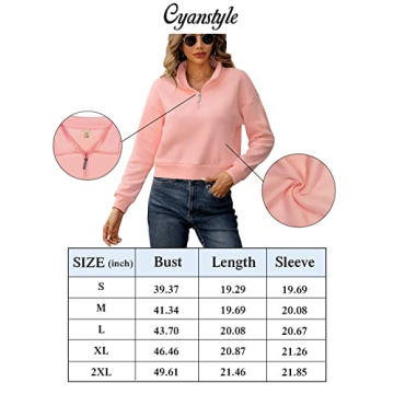 Cyanstyle Women's Army Green Half Zip Crop Sweatshirt