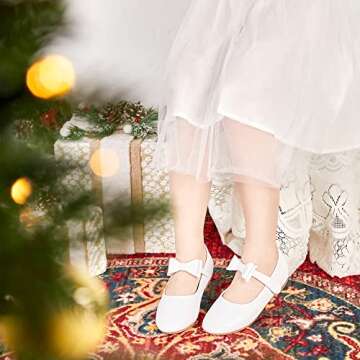 Kiderence Toddler Girls Dress Shoes Little Kids Mary Janes White Ballet Flats Toddler 12