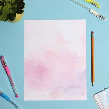 96 Sheets Decorative Watercolored Printer Paper 8.5 x 11 in - Letter Size Double Sided Pastel Stationery Cardstock for Scrapbook