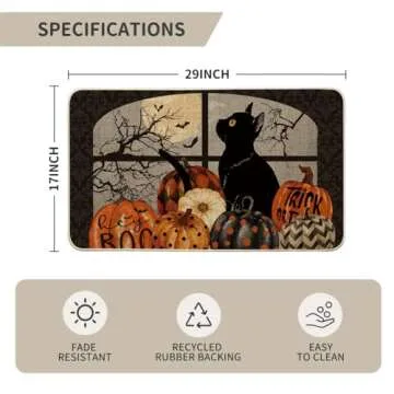 Halloween Doormat Black Cat Pumpkins 17x29 Inch