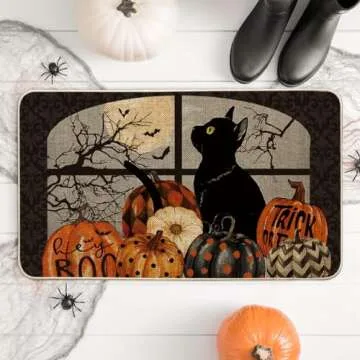 Halloween Doormat Black Cat Pumpkins 17x29 Inch