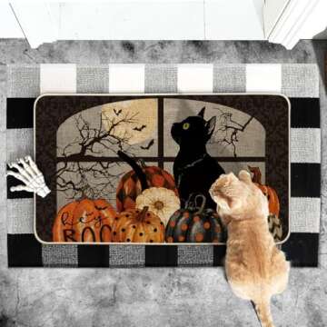 Halloween Doormat Black Cat Pumpkins 17x29 Inch