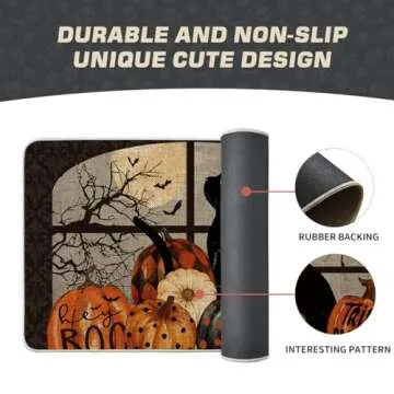 Halloween Doormat Black Cat Pumpkins 17x29 Inch