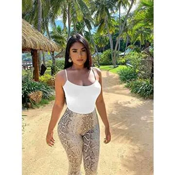 eoeoo Women's Sleeveless Scoop Neck Adjustable Spaghetti Strap Double Lined Thong Bodysuits White Small