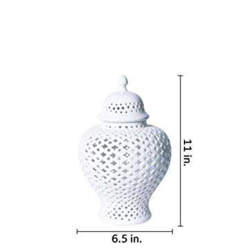 Asian Traditional Chinese White Lattice Ginger Jar With Lid (Small)