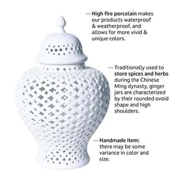 Traditional Asian White Lattice Ginger Jar for Home Decor