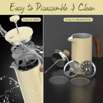 IKAPE French Press Coffee Maker, 34 OZ 304 Stainless Steel Espresso Coffee & Tea Maker with 4 Level Filtration System(Yellow)