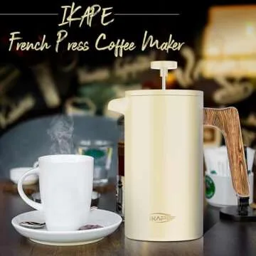 IKAPE French Press Coffee Maker, 34 OZ 304 Stainless Steel Espresso Coffee & Tea Maker with 4 Level Filtration System(Yellow)