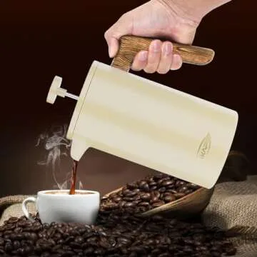 IKAPE French Press Coffee Maker, 34 OZ 304 Stainless Steel Espresso Coffee & Tea Maker with 4 Level Filtration System(Yellow)