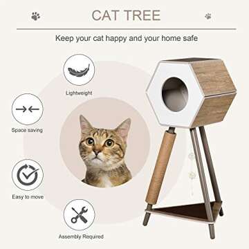 PawHut 44.5" Cat Tree with Jute and Hanging Balls