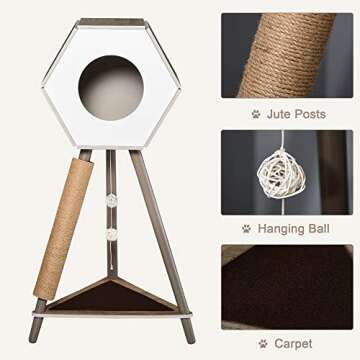 PawHut 44.5" Cat Tree with Jute and Hanging Balls
