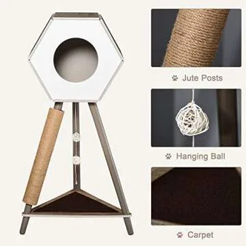 PawHut 44.5" Cat Tree with Jute and Hanging Balls