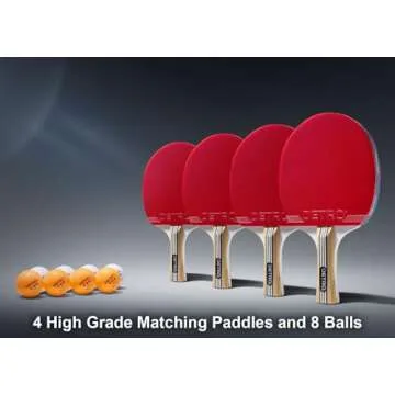 Detro 4 Player Table Tennis Performance Paddle and Ball Set, Premium Ping Pong Set, 4 Premium Table ...