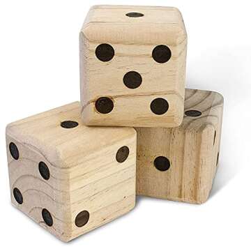 Giant 3.5" Wooden Yard Dice with Laminated Yardzee and Farkle Scoresheets and Durable Carrying Case