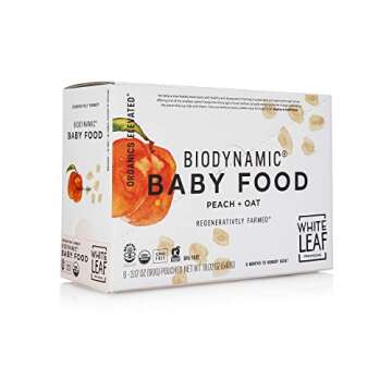 White Leaf Provisions Biodynamic & Organic Baby Food / Snacks — Peach + Oat Unsweetened Baby Puree...