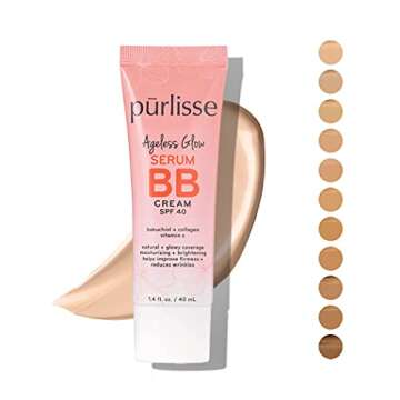 purlisse Ageless Glow Serum BB Cream SPF 40 : Clean & Cruelty-Free, Full & Flawless Coverage, Hydrates with Collagen | Light 1.4oz