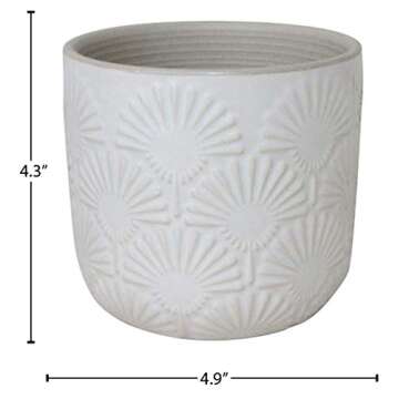 Amazon Brand – Stone & Beam Cylindrical Small Fan-Embossed Planter, 4.3"H, Cloud Dancer White