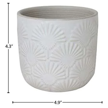 Amazon Brand – Stone & Beam Cylindrical Small Fan-Embossed Planter, 4.3"H, Cloud Dancer White