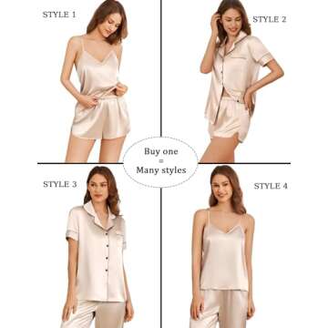 Ekouaer 4PCs Womens Satin Silky Pajama Set Button Down Top and Long Pants Loungewear Camisole Top an...