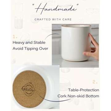 getstar Kitchen Utensil Holder, Large Ceramic Cooking Utensil Holder (H7.2” x W6.2”) for Kitchen Counter with Cork Mat at Bottom, Farmhouse Kitchen Decor