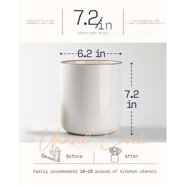 getstar Kitchen Utensil Holder, Large Ceramic Cooking Utensil Holder (H7.2” x W6.2”) for Kitchen Counter with Cork Mat at Bottom, Farmhouse Kitchen Decor