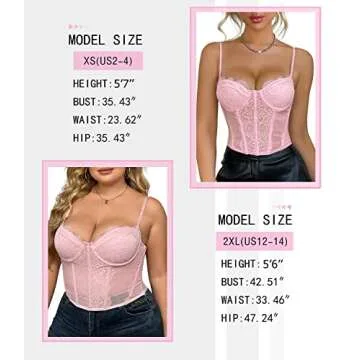 Women's Lace Mesh Bustier Fish Boned Sheer Spaghetti Straps Going Out Corset Crop Top with Underwire