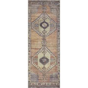 Medinah Machine Washable 2'7" x 12' Runner Rug, Kitchen Hallway Runner - Waterproof - Pet & Child Friendly - Stain & Water Resistant - Vintage Distressed - Oriental Persian Medallion - Brown