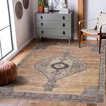 Medinah Machine Washable 2'7" x 12' Runner Rug, Kitchen Hallway Runner - Waterproof - Pet & Child Friendly - Stain & Water Resistant - Vintage Distressed - Oriental Persian Medallion - Brown