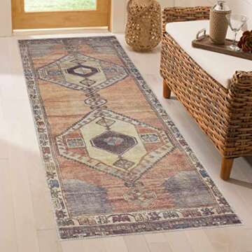 Medinah Machine Washable 2'7" x 12' Runner Rug, Kitchen Hallway Runner - Waterproof - Pet & Child Friendly - Stain & Water Resistant - Vintage Distressed - Oriental Persian Medallion - Brown