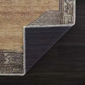 Medinah Machine Washable 2'7" x 12' Runner Rug, Kitchen Hallway Runner - Waterproof - Pet & Child Friendly - Stain & Water Resistant - Vintage Distressed - Oriental Persian Medallion - Brown