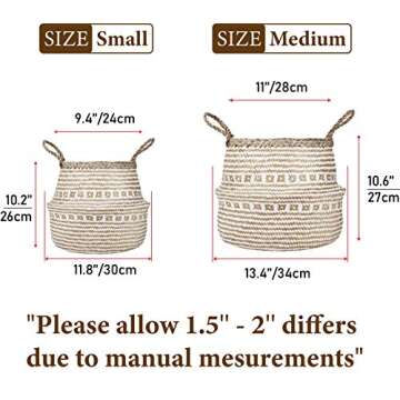 La Maia Medium Natural Belly Plant Handles Woven Planter Basket for Storage, Laundry, Picnic, and Be...