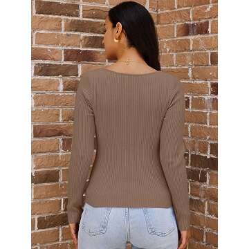 LILLUSORY Women's 2025 Twist Knot Fall Clothes Fashion Outfits Top Ribbed Long Sleeve 2025 Nutmeg X-Large