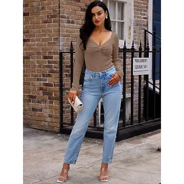 LILLUSORY Women's 2025 Twist Knot Fall Clothes Fashion Outfits Top Ribbed Long Sleeve 2025 Nutmeg X-Large