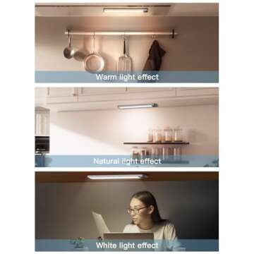 Under Cabinet Lighting（2 Pack）, Rechargeable Battery Operated 52 LED 3 Color Lights, Motion Sensor Light Indoor, Dimmable Night Light, Closet Lights for Kitchen Wireless,Stick-On Cabinet Lights.