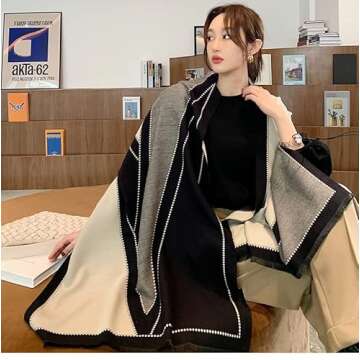 iCuviy Fall Elegant Black and White Pashmina Shawl