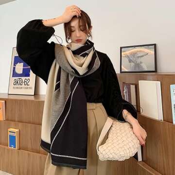 iCuviy Fall Elegant Black and White Pashmina Shawl