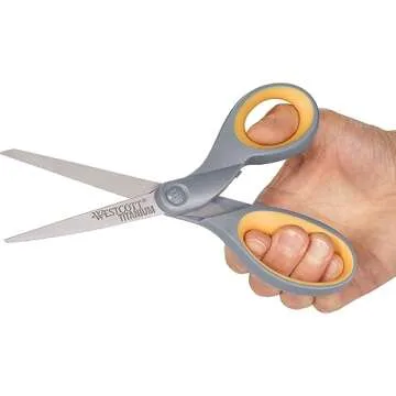 Westcott ‎13824 7” & 5” Pointed Titanium-Bonded Crafting Scissors with Soft Handles, Gray/Yellow (2 Pack)
