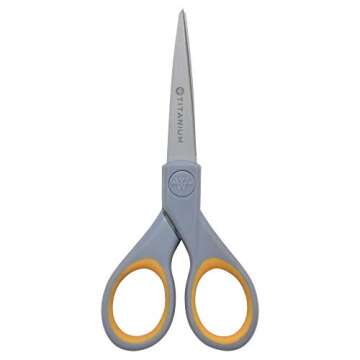 Westcott ‎13824 7” & 5” Pointed Titanium-Bonded Crafting Scissors with Soft Handles, Gray/Yellow (2 Pack)