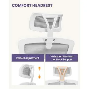 NEO CHAIR High Back Mesh Chair with Headrest Adjustable Height and Ergonomic Design Home Office Computer Desk Chair Executive Lumbar Support Padded Flip-up Armrest Swivel Chair (Grey)