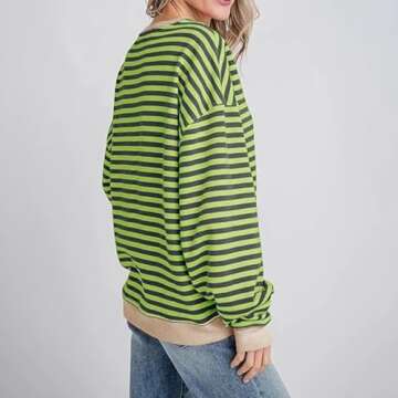 Sweatshirt for Women Casual Fall Long Sleeve Crewneck Pullover Tops 2024 Trendy Loose Color Block Striped Y2K Clothes