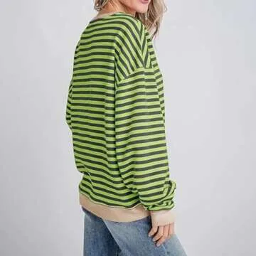 Sweatshirt for Women Casual Fall Long Sleeve Crewneck Pullover Tops 2024 Trendy Loose Color Block Striped Y2K Clothes