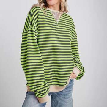 Sweatshirt for Women Casual Fall Long Sleeve Crewneck Pullover Tops 2024 Trendy Loose Color Block Striped Y2K Clothes