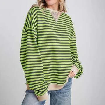 Sweatshirt for Women Casual Fall Long Sleeve Crewneck Pullover Tops 2024 Trendy Loose Color Block Striped Y2K Clothes