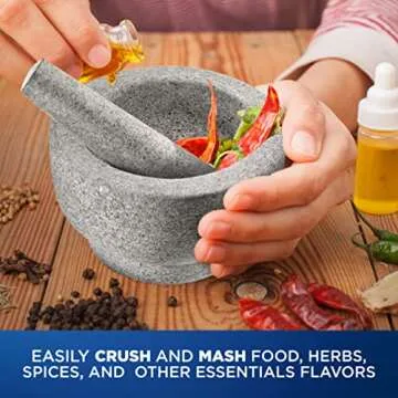 NutriChef 6" Mortar and Pestle Set - Heavy Duty 100% Natural Unpolished Granite - Slip Resistant Molcajete Stone Bowl - Make Fresh Guacamole, Salsa, Crush Herbs & Spices - 2 Cup Capacity, Gray
