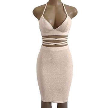 ioiom Womens Glitter Sequin Halter Sleeveless Bodycon Midi Club Wear Dress Gold L