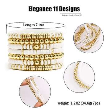 Elegance 11 designs White Heishi Beaded Bracelets For Women Polymer Clay Surfer Stackable Beads Boho...